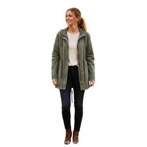 Anthropologie Marrakech Olive Utility Jacket Full Zip Snap Pockets Size S